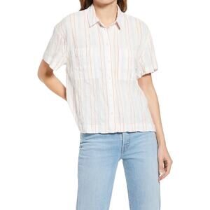 Madewell Beachside Seersucker Stripe Shirt Button Down Size XXS